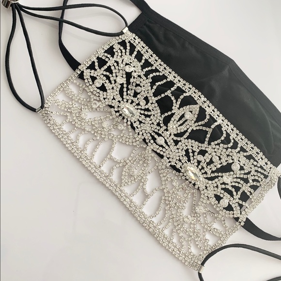 Luxury Rhinestone Mask Cover + black cotton mask - Picture 2 of 8